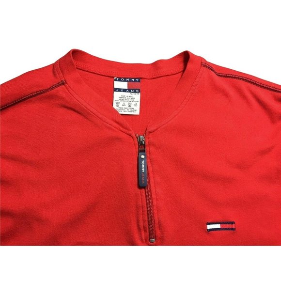 Tommy Hilfiger Jeans Mens Pullover Extra Large 1/4 Zip Red Cotton Long Sleeve - Picture 8 of 8